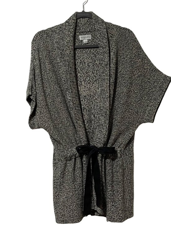 Avenue Womens Black & White Knit Open-Front Cardigan With Waist Tie Size 18/20 - Picture 1 of 9